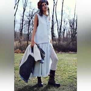 Free People Charlie Drop Waist Denim Maxi Dress XS